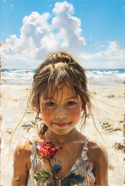 Beautiful girl holding roses by the sea by F. Abderrahim