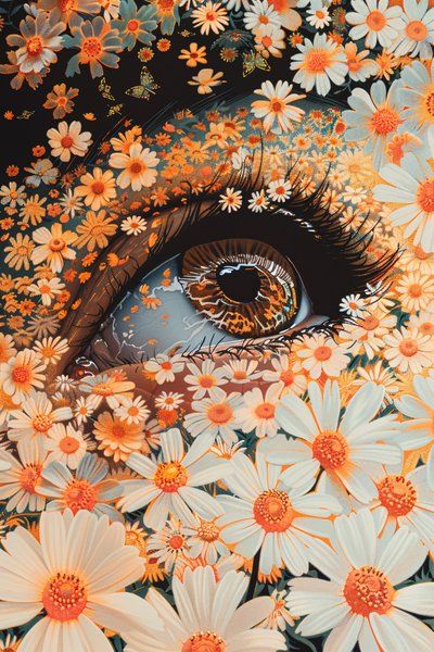 Green eyes close up, Gold leaf Robotic Olympus Mons flower power by F. Abderrahim