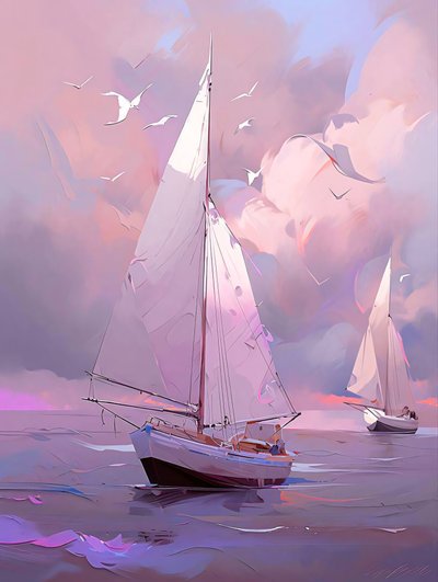 Sailboat on a white and blue background by F. Abderrahim