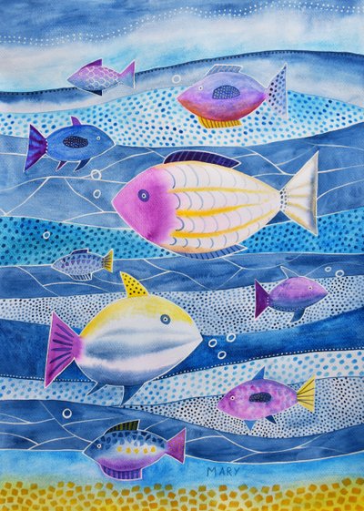 Nine Little Fish by Marys Watercolors