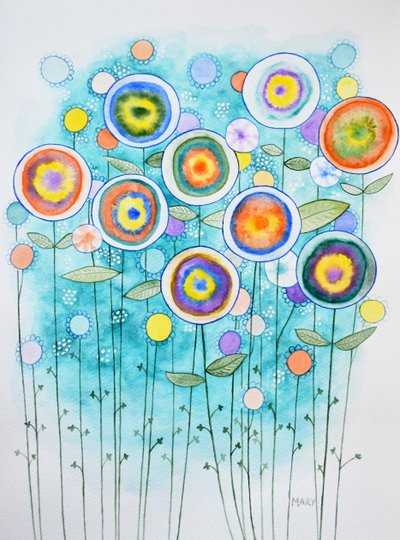 Abstract Flowers by Marys Watercolors