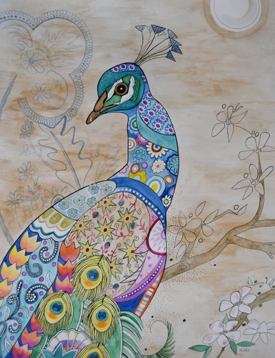 Proud Peacock by Marys Watercolors
