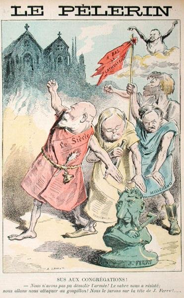 Sus aux congregations, cartoon from Le Pelerin by A Lemot