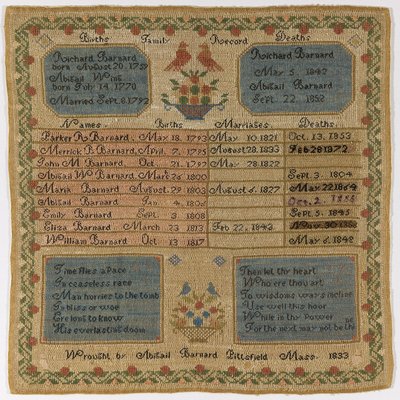 Family Register Sampler by Abigail Barnard
