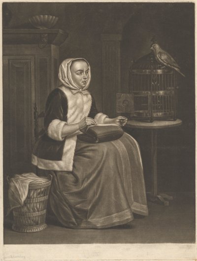 Woman Sewing by Abraham Blooteling