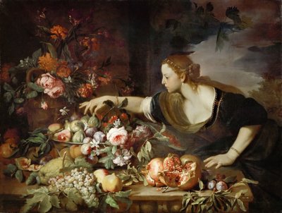 Woman taking fruit by Abraham Brueghel
