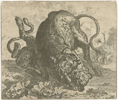 Leopard and Bull by Abraham Danielsz. Hondius