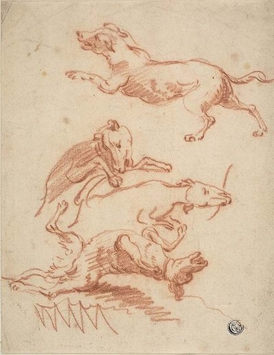 Sketches of Romping Dogs by Abraham Hondius