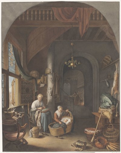 Interior with Mother and Children by Abraham Lion Zeelander