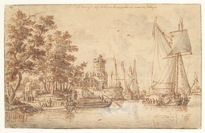 Rhinelandscape with Castle and Ships by Abraham Storck