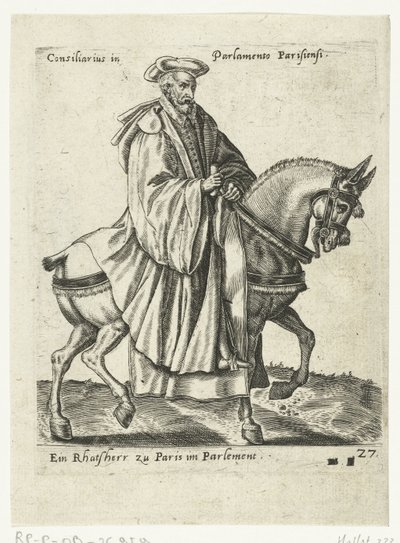 French Counselor on Horseback by Abraham de Bruyn (attributed to)