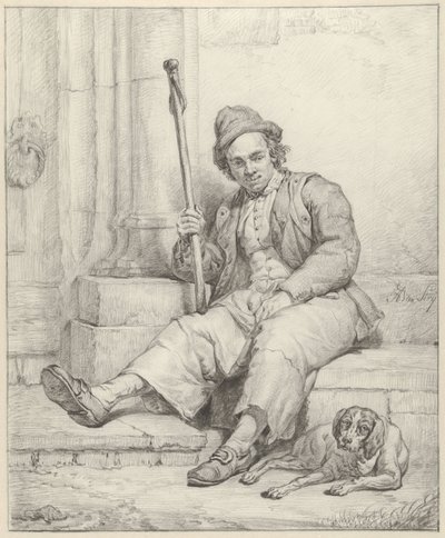 Seated Man with Dog by Abraham van Strij (I)