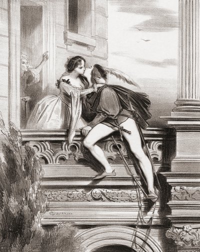 Romeo and Juliet. Balcony scene by Achille (after) Deveria