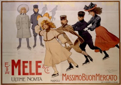 Young Ice Skaters / Poster 1902 by Achille Beltrame