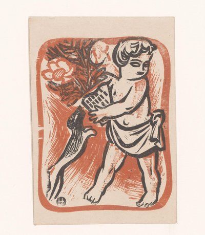 Child with Flowers and Dog by Ad. Hoffmann