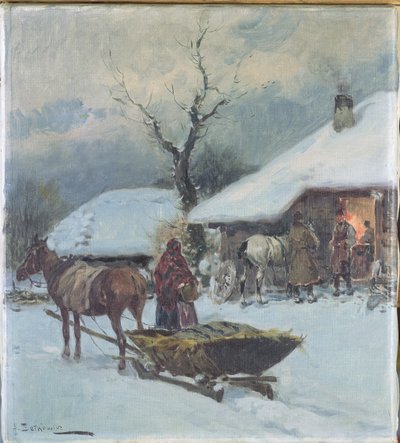Sleighs in Front of a House, 1930 by Adam Setkowicz