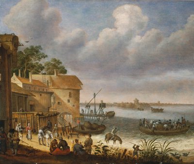 Peasants on the Beach with a Ferry by Adam Willaerts