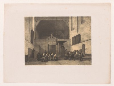 Church Interior with Figures by Adolf Carel Nunnink