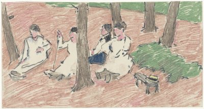 Group of People Sitting under Trees by Adolf le Comte