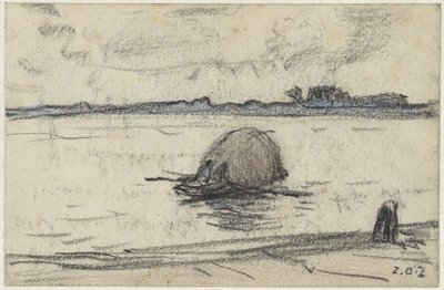 Boat with Hay on a River by Adolf le Comte