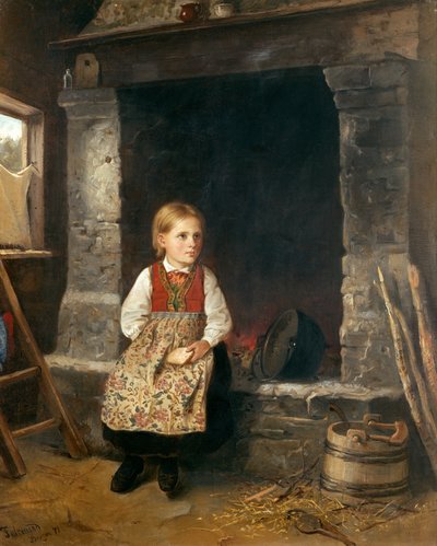 The Girl At The Fireplace by Adolph Tidemand