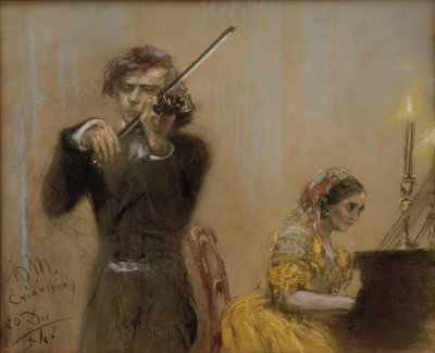 Clara Schumann and Joseph Joachim Making Music by Adolph Menzel