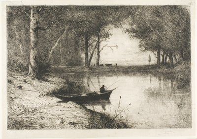 Fisherman in a Boat at the Riverside by Adolphe Appian