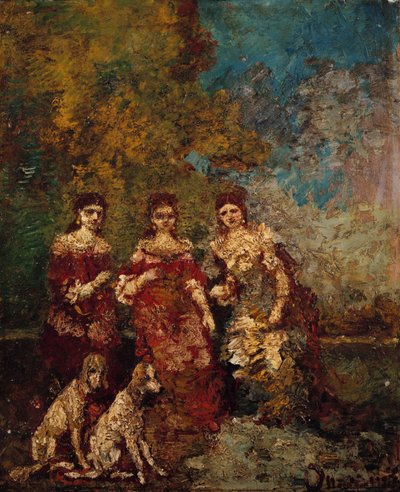 Three Women in the Park by Adolphe Joseph Thomas Monticelli