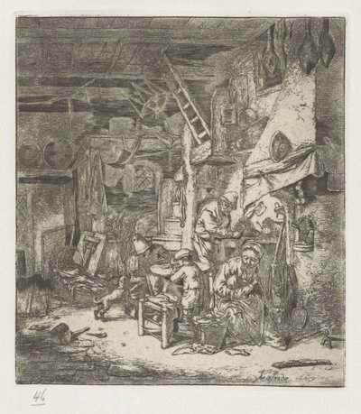 Peasant family in interior by Adriaen van Ostade
