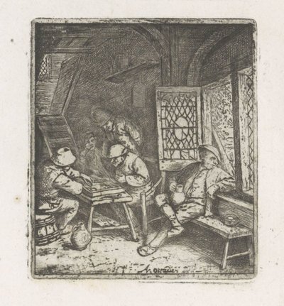 Peasant interior with tric-trac players by Adriaen van Ostade