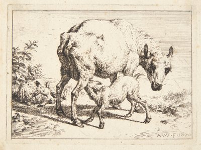 Sheep and Two Lambs by Adriaen van de Velde
