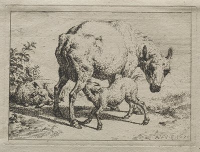 The Ewe and Two Lambs by Adriaen van de Velde