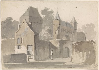 View of a City Gate by Adrianus Eversen