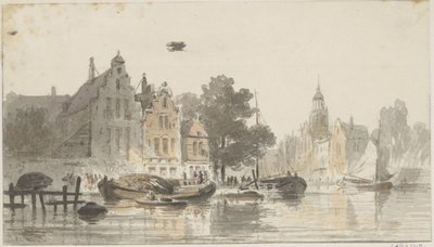 Cityscape with Canal by Adrianus Eversen