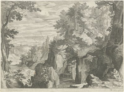 Mountain Landscape with a Hermit by Egidius  Sadeler (II)