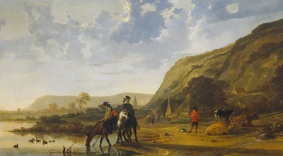 River landscape with riders, 1655 by Aelbert Cuyp