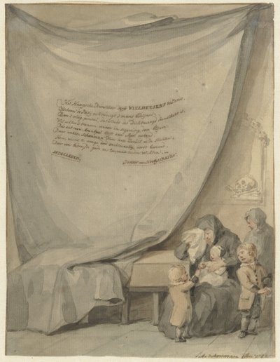 Widow with Four Children by a Coffin by Aert Schouman