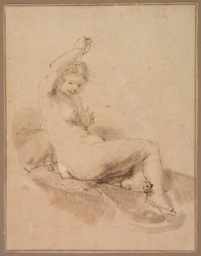 Female Nude Reclining with Arm Raised by Aernt de Gelder