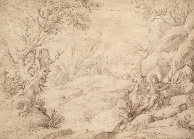 Landscape with The Temptation of Christ by Agostino Carracci