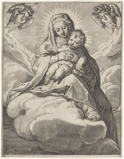 Mary with Child in the Clouds by Agostino Carracci