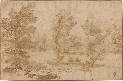 Woodland River with a Boat by Agostino Carracci