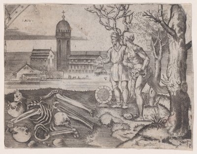 Two Men at a Cemetery by Agostino Veneziano