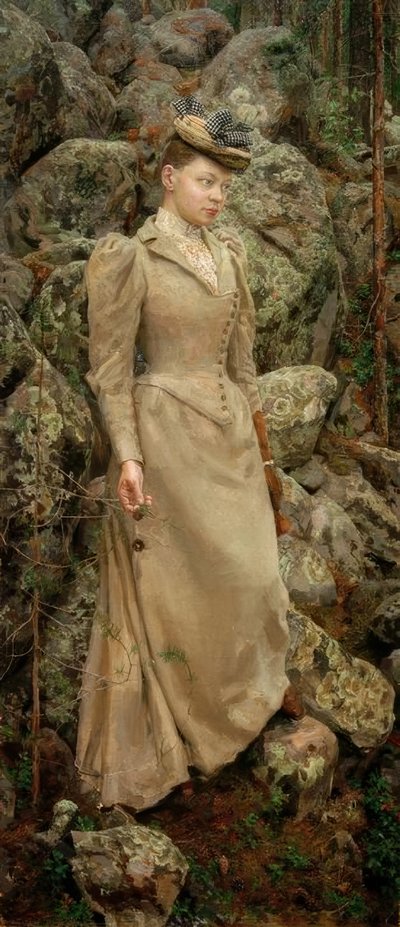 Marie Gallén in Rocky Landscape by Akseli Valdemar Gallen Kallela