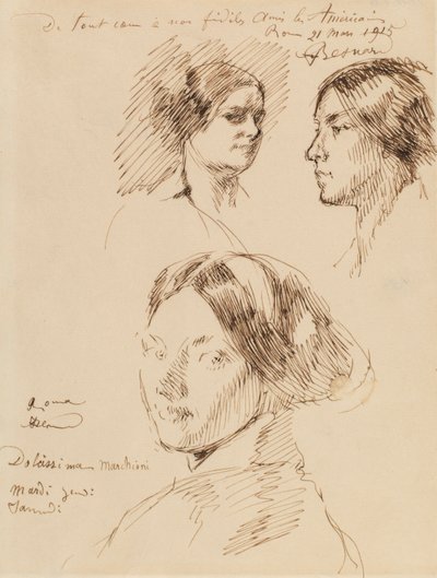 Three Portrait Heads of a Woman by Albert Besnard