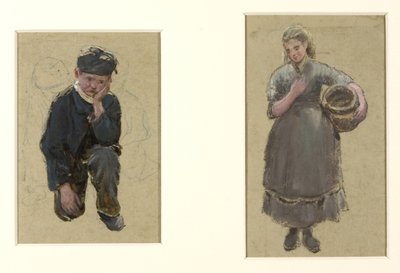 Fisher Girls and Kneeling Boy by Albert Goodwin
