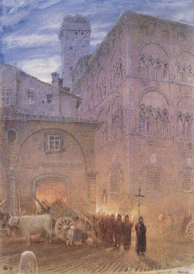 Lucca; Tuscany; Religious Procession; Cart; Cow by Albert Goodwin