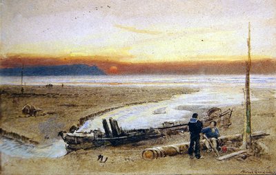 Shore Scene at Sunset by Albert Goodwin