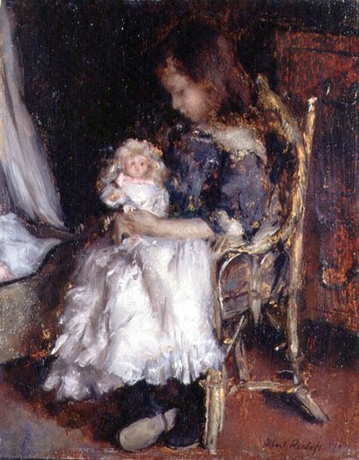 Girl Holding her Doll by Albert Roelofs