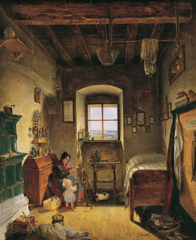 The Widow of the Militiaman (Farmhouse Parlor) by Albert Schindler