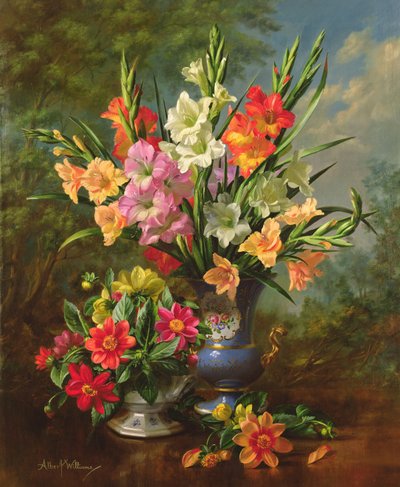 AB1062B Gladioli and Dahlias by Albert Williams